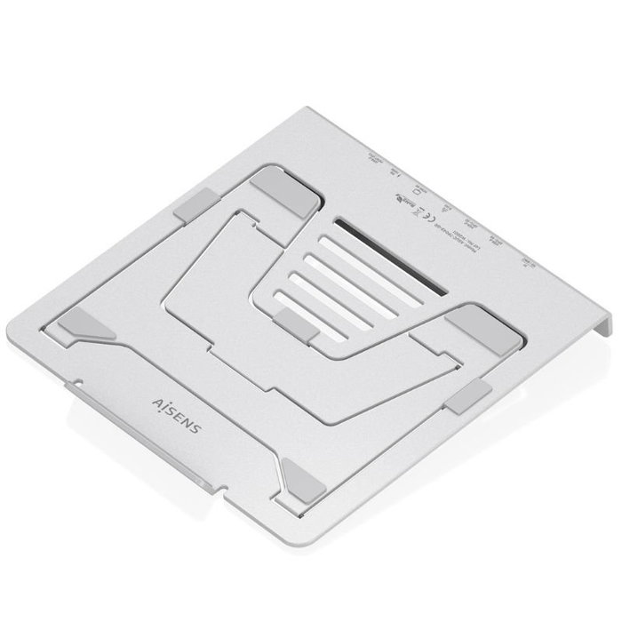 Aisens ASUC-7P045-GR Soporte Ajustable Portátil Tablet con Docking USB-C 7 en 1 HDMI RJ45 Lector Tarjetas Gris